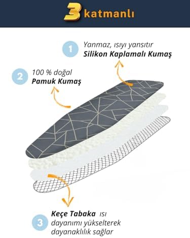 Alternative view of Beylini Ütü Masası Kılıfı Ütü Bezi ve Örtüsü Kalın Keçe Dolgulu İpli Yanmaya Dayanıklı Makinede Yıkanabilir Kolay Uyum Ağır Yansıtıcı Görev Ayarlanabilir 3 Katman 50 x 150 cm (Geometrik Gri)