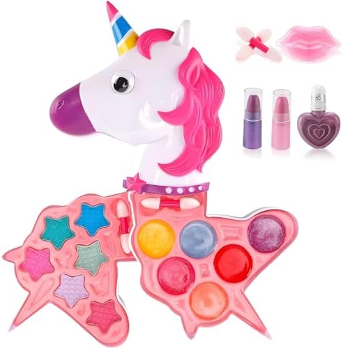 Kız Çocukları İçin Sürülebilir Unicorn Şekilli 3 Katlı Makyaj Seti Oyuncak Kozmetik Malzemeleri