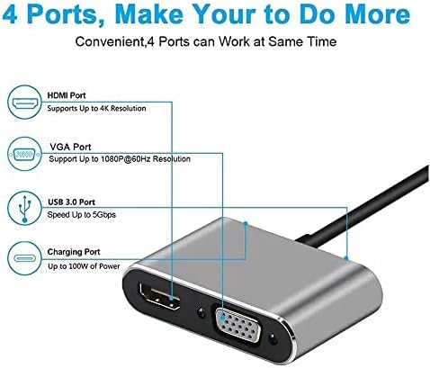 Type-C Hdmi Vga Usb 3.0 Type 4in1 Video Dönüştürücü Veri Aktarıcı Usb Adaptör Notebook ve Macbook ile Uyumlu Gri TC-26