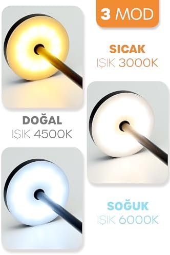 Alternative view of Şarjlı Masa Lambası Metal Abajur Dokunmatik 3 Işık Parlaklık Ayarlı Gece Masa Üstü Lamba (Siyah)