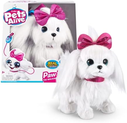 Pets Alive Lil Paw Paw Yürüyen Köpeğim PEL14000 İnteraktif Malta Cinsi Işıltılı Gözlü Pelüş Elektronik Robot Köpek Kız Çocuk Rol Yapma Evcil Hayvan Oyun Seti