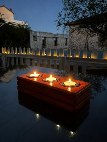 BFA Store El Yapımı Ahşap Tealight Mumluk, Ceviz Rengi, 3 Mum Kapasiteli, 27x11x6 cm, Dekoratif Hediyelik - Görsel 2