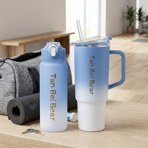 2’li Matara ve Pipetli Mug Bardak Seti – 900 ml Spor Suluk + 1500 ml Pipetli Termal Mug Bardak, Günlük Kullanım İçin İçecek Seti