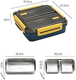 950ml Lunchbox Tek Katlı 3 Bölmeli Çelik Sefer Tası Yemek Kutusu (Koyu Yeşil)