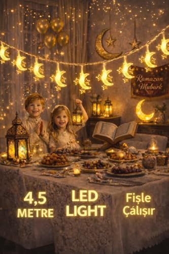 4,5 metre 3 yıldız 1 Pilli led ışık, Şerit led SARI Işıklar Peri Işıkları Aydınlatmalı Şerit Led led ışık şerit Led Işık 3 Yıldız 1 Ay - Görsel 3