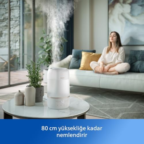 1000 Serisi Hava Nemlendirici - Kuru Hava Belirtilerini Giderir, 41 m2'ye Kadar Odalar İçin Etkili, 32 Saat Çalışma Süresi, Aromaterapi Özelliği, SkyMist, Beyaz (HU1510/04)
