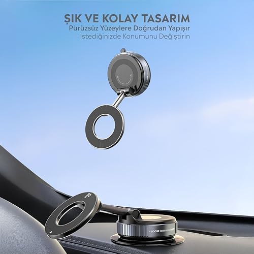 Araç içi ve Masaüstü 360 Derece Dönebilen Vakum Özellikli Magnetik Telefon Tutucu