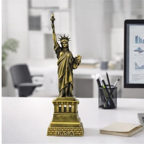 Alternative view of Minyatür Özgürlük Anıtı Heykeli, Metal Döküm, Bronz Finish, 21 cm, USA Yazılı Detaylı Kaide