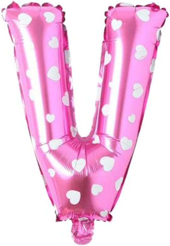 V Harfi 16 İnç Pembe Kalpli Renk Folyo Balon 36 CM (Pembe)