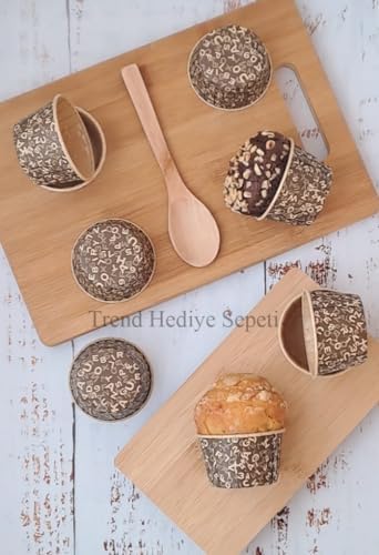 50'li Kraft Kahverengi Desenli, Muffin Kek Kalıbı, Kek Kapsülü Cupcake Kalıbı, Airfryer Uyumlu - Görsel 2