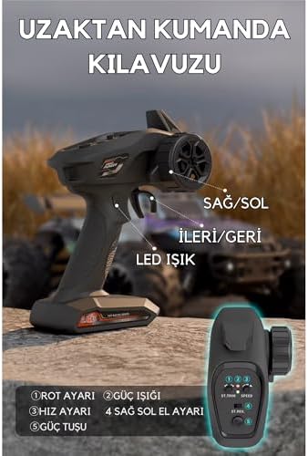 /Oyuncak 2.4 GhZ Uzaktan Kumandalı 50 Km Hız Yapan Araba, Full Fonksiyon, 4X4 Offroad Arazi Aracı 1300 MaH Şarjlı Pilli Yüksek Teker Araç