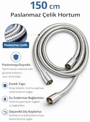 Alternative view of Paslanmaz Çelik Duş Hortumu Ve El Duşu Seti, 150 Cm Esnek Hortum, Yüksek Basınçlı Duş Başlığı, Kireç Önleyici Nozullar, Evrensel Bağlantı, Banyo İçin,El Duşu Ve Paslanmaz Çelik Duş Hortumu Seti 150 Cm