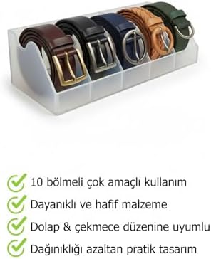 5 Bölmeli Kemer Çorap Takı Makyaj Organizeri Dolap İçi Kemer Düzenleyici Organizer SİYAH - Görsel 3