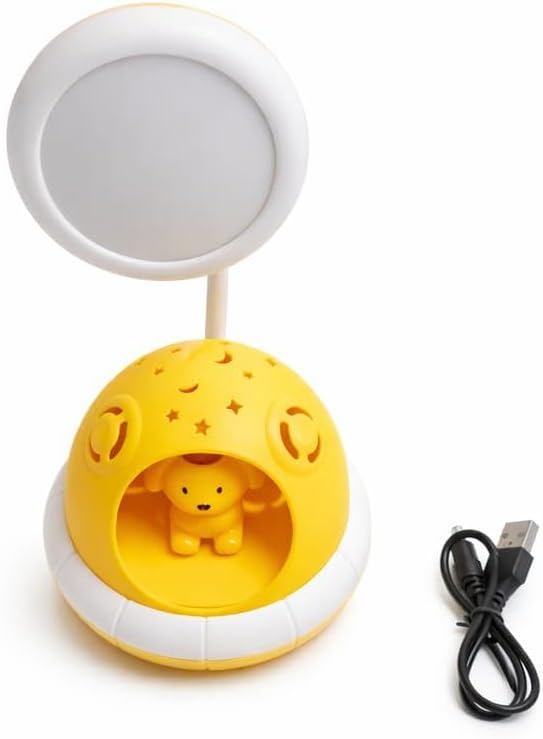 Sevimli Köpek Figürlü LED Masa Lambası ve Gece Lambası, Yıldız Desenli Işıklı Dekoratif Çocuk Odası Aydınlatması, USB Girişli ve Fişe Takılan Ayarlanabilir Başlıklı Masaüstü Gece Işığı