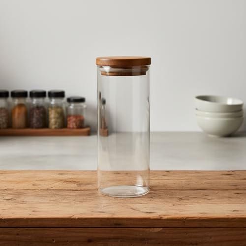 Alternative view of Doğal Akasya Ahşap Kapaklı Borosilikat Cam Kavanoz - 350 ml Vakumlu Yuvarlak Baharatlık, Çay ve Kahve Saklama Kabı