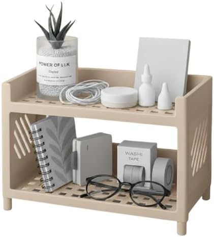 Çok Amaçlı 2 Katlı Organizer Raf – Bej Plastik Düzenleyici Stand – Banyo, Mutfak, Masaüstü ve Ofis İçin – 25 x 18 cm - Görsel 3