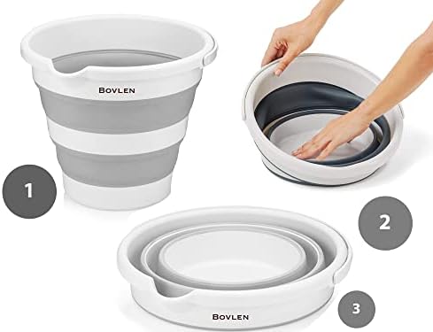 12 Litre Katlanabilir Kova - Akordiyon Katlanır Kova - Araba Kovası - Gri - 32.5 x 27.5 x 6 cm - PP+ TPR