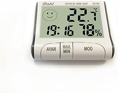 Diwu DC102 İç Mekan Termometre Nem Ölçer Saat - Görsel 3