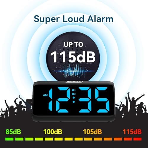 Netzu Derin uykular için yüksek sesli çalar saat, LED ekranlı, çift alarm, 5 parlaklık kısıcı, 4 ses seviyesi, kapatma hafızası, çalar saat, komodin, çocuklar, gençler, yaşlılar ve ağır uyuyanlar için - Görsel 3