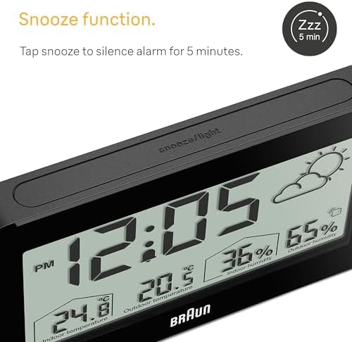 Dijital Hava İstasyonu Saat İç ve Dış Mekan Sıcaklık ve Nem, Tahmin, LCD ekran, hızlı ayarlı, Crescendo bip alarmı, siyah model BC13BP.