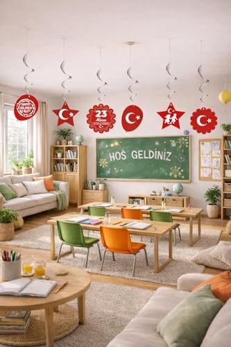 Alternative view of 122 Parça 23 Nisan Dekoratif Süsü Flama Okul Süsü, Atatürklü Balon, Türk Bayrağı Pano Süsleri 2026