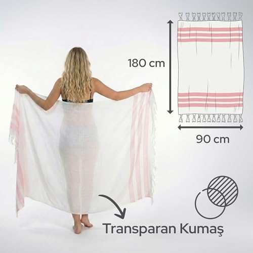 Pembe 4'lü - 90 x 180 cm - İnce & Transparan - Kadınlar için İpeksi Yumuşak Peştamal - Bambu & Pamuk Karışımı - Dokuma Şeritleri Solmaz ve Uzun Ömürlü - Dekoratif Hediyelik Peştamal