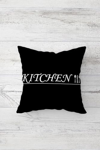 Alternative view of Kitchen Ve Yapraklı Gizli Fermuarlı Kırlent Kılıfı Koltuk Yastık Kılıfı Takım(4adet), Beyaz-Siyah 45 x 45