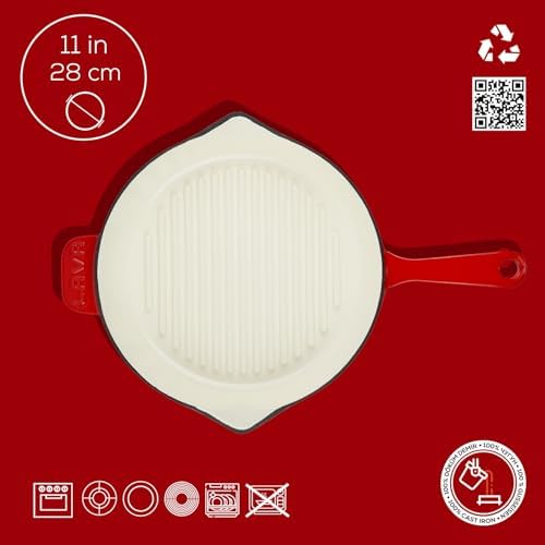 Alternative view of Metal Saplı 28 cm Kırmızı İç Krem Döküm Yuvarlak Izgara Tava