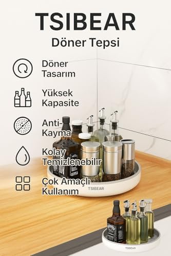 360° Dönen 25 cm Mutfak Kiler Banyo Düzenleyici Döner Raf cin876