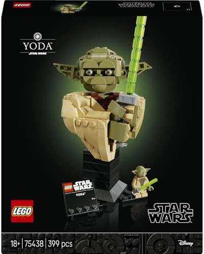 : Klonların Saldırısı Yoda Büstü 75438 - Yetişkinler için Işın Kılıçlı Yoda Minifigürü ile İsim Levhalı Stant İçeren Dekoratif Koleksiyonluk Model Yapım Seti, Hediye Fikri (399 Parça)