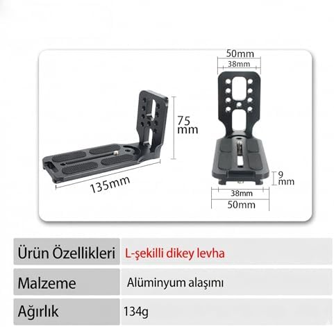 Arca Swiss Uyumlu Alüminyum Alaşım Kamera L Braket, 1/4 Ayarlanabilir Tripod Aparatı, Dikey Yatay Çekim, Nikon Fujifilm ile Uyumlu Profesyonel Stüdyo Kamera Aksesuarı, H22, Siyah - Görsel 3