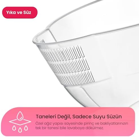 Alternative view of Hobby Life 3.5 Litre Şeffaf Pirinç Süzgeci – Islatma ve Yıkama Hazneli, Tane Kaybını Önleyen Akıllı Bakliyat Yıkama Kabı