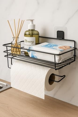 Sas Haus Yapışkanlı Raflı Kağıt Rulo Havluluk Peçetelik Solo Kağıtlık Banyo Mutfak Düzenleyici Raf Siyah Shr Siyah 25 X 15