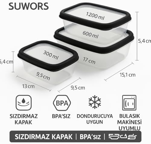 Alternative view of 3’lü Sızdırmaz Saklama Kabı Seti (300ml + 600ml + 1200ml) | Şeffaf Plastik, Kapaklı, Buzdolabı, Yemek ve Mutfak Düzenleyici Saklama Kutusu