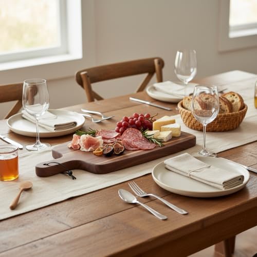 Akasya Ahşap Servis Tepsisi (45x15 cm) | Uzun ve İnce Doğal Ahşap Sunumluk | Fincan, Bıçak, Baget Ekmek, Meze ve Şarküteri Tabağı (2 cm Kalınlık) - Görsel 2