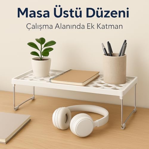Mini Dikdörtgen Raf Düzenleyici – Pratik Mutfak & Dolap Organizeri, Katlanabilir Metal Ayaklı Dayanıklı Raf (30x15x14 cm) - Görsel 3
