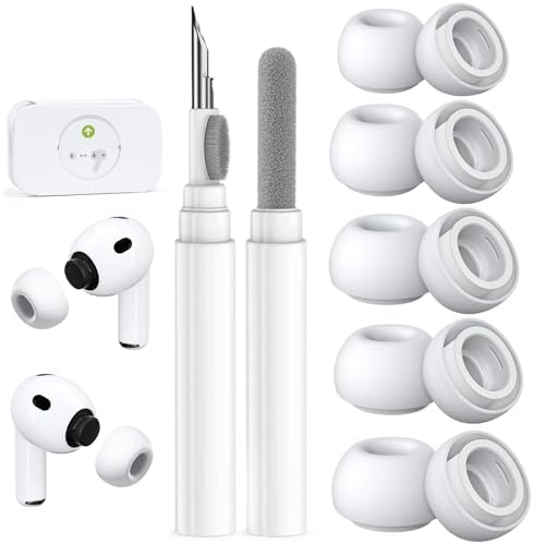 AirPods Pro 3 Nesil için 5 Çift Yedek Kulak Ucu, Dahili Toz Koruma Ekranı, AirPods Pro 3. (2025) için Temizleyici Kalem Silikon Kulak Uçları (5 Boyut-XXS/XS/S/M/L) -Beyaz