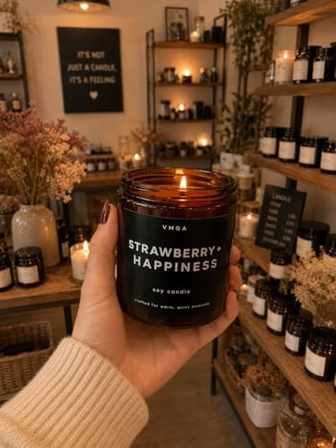 VMGA Çilek ve Mutluluk 200 Gr Kırmızı Soya Mum | Amber Cam Kavanozlu El Yapımı Aromaterapi Mumu | Cozy ve Dekoratif Ev Mumu - Görsel 3