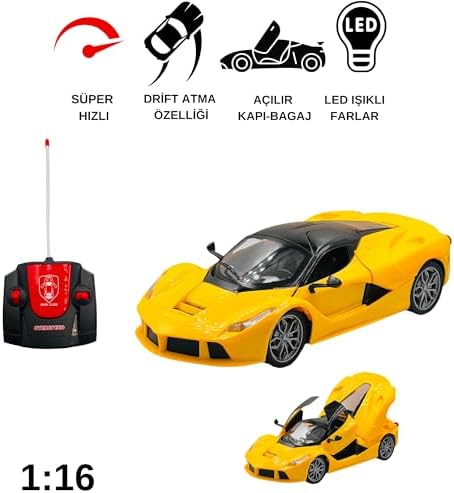 Alternative view of Oyuncak Kapıları Ve Bagajı Açılan Uzaktan Kumandalı Full Fonksiyon Şarjlı Drift Arabası Süper Hızlı 1:16 Işıklı Spor Araba (SARI)
