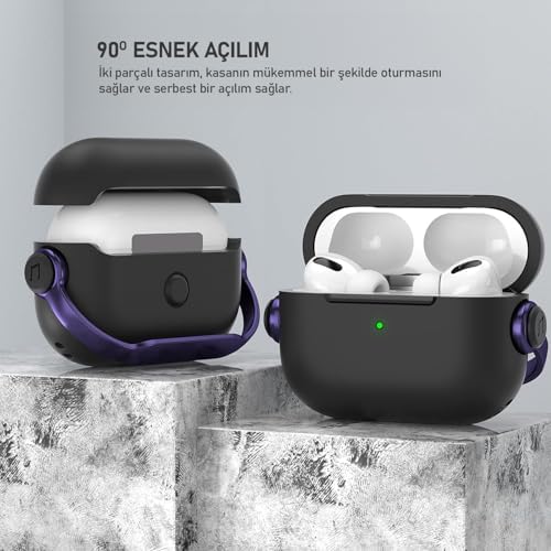 LABS Airpods Pro 3. Nesil ile Uyumlu DjPods Sert Malzemeli Kilitli Kapak Askı Aparatlı Kılıf (Siyah-Siyah) - Görsel 3