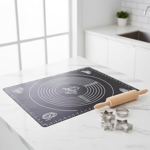 40x50 cm Silikon Hamur Açma Matı - Yapışmaz ve Kaymaz Ölçülü Hamur Yoğurma Matı - Mantı, Ekmek, Makarna ve Pasta İçin Gıda Sınıfı Silikon Mutfak Hazırlık Gereci (Renk Stok Durumuna Göre Gönderilir.)