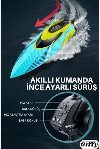 40 KM Hız Yapabilen Sürat Teknesi Uzaktan Kumandalı, Şarjlı, Işıklı 20-25 DK Sürüş(PİL HEDİYELİ) Süper Hızlı Sürat Teknesi Jet Hızlı - Görsel 3