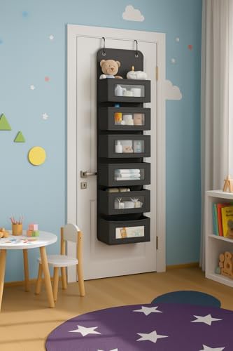 6 Katlı Kapı Arkası Düzenleyici Raf Bebek Eşyası Çocuk Odası Banyo Organizer (Antrasit) - Görsel 2