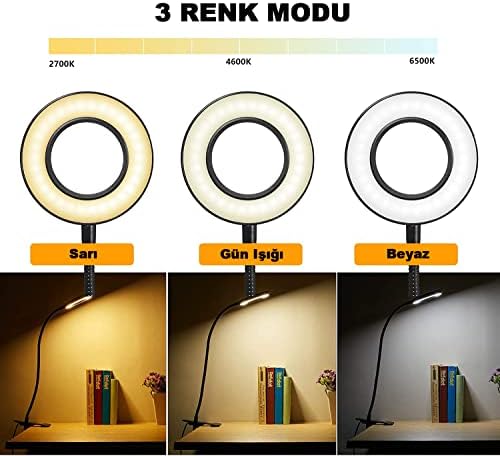 Alternative view of Akrobat Masa Lambası USB Girişli Göz Koruyucu Klipsli Masaya Sabitlenen Ayarlanabilir Işık Seviyesi Çok Fonksiyonlu LED Masa Lambası Sarı Beyaz Gün Işığı 3 Modlu Masa Lambası Çalışma Lambası