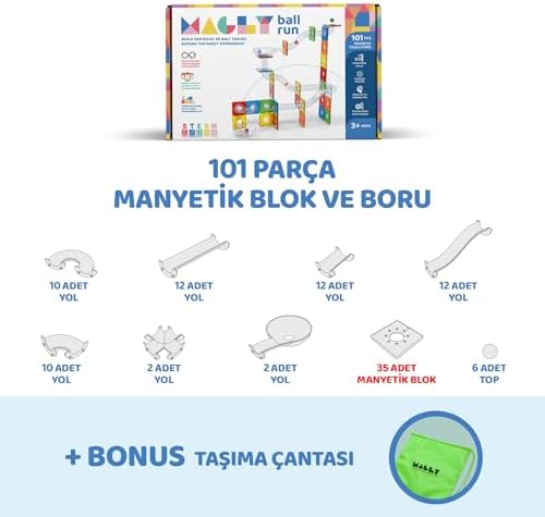 Magly Ball Run Parkur Oyunu – Çocuklar İçin Renkli 3 Boyutlu 101 Parça Yapı Seti - Manyetikler ve Yollar - Görsel 3