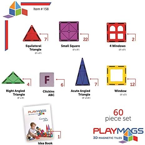 Alternative view of Manyetik çocuk yapı taşları, 60 parçalı manyetik yapı blokları, 6 ABC tıklamalı – STEM geliştirme oyuncağı – Çocuklar için manyetik yapı taşları