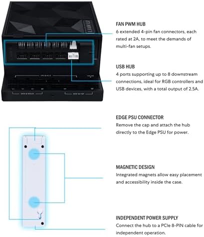 Alternative view of Lian Li Evrensel USB ve PWM Fan Hub, 4 USB Başlıklı Fan Kontrol Cihazı - 6 Fan Bağlantı Noktası - Manyetik Montaj - 5V/4PIN - PSU/Anakart Evrensel Kılıf Uyumluluğu - Beyaz (EG-HUB01B)