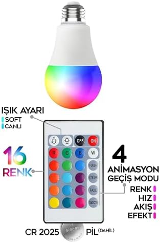 Alternative view of Rgb Led Lamba Kumandalı Ambiyans Aydınlatma 2000 Lümen Tasarruflu Renk Değiştiren Led Işık