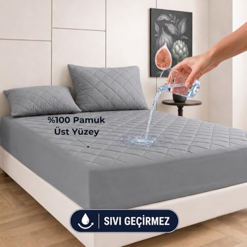 Alternative view of FORMEYA Gri Sınanı Geçirmez Alez - Tek-Çift Kişilk Alez -100 Pamuk- Kapitoneli Alez- FittedYatağı Saran Yatak Koruyucu Alez Çarşaf160x200, Formeya