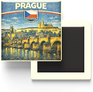 Alternative view of Çekya Prag Şehri Temalı Vintage Buzdolap Magneti – 9x9 cm